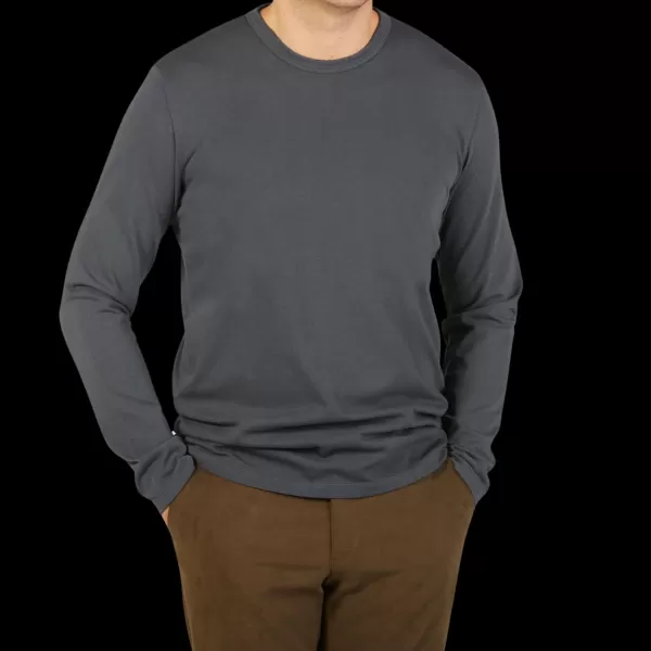 T-Shirts | Tela Genova Asphalt Grey Cotton Ls T-Shirt