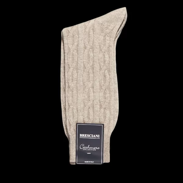 Socks | Bresciani Beige Cable Knitted Cashmere Socks