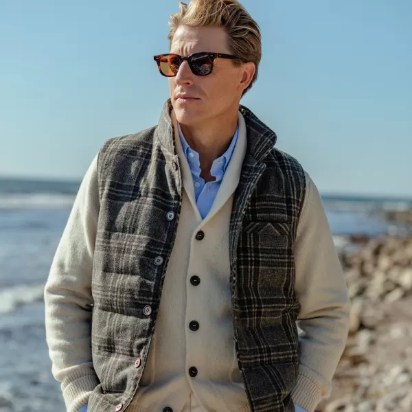 Gilets | Stenströms Beige Checked Wool Down Padded Gilet