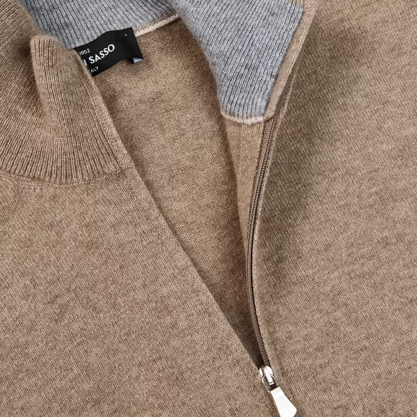 Sweaters | Gran Sasso Beige Melange Cashmere 1/4 Zip Sweater