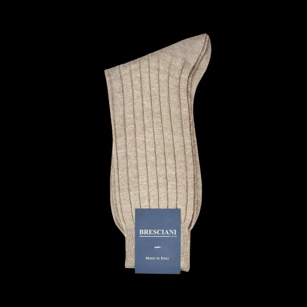 Socks | Bresciani Beige Melange Ribbed Linen Socks