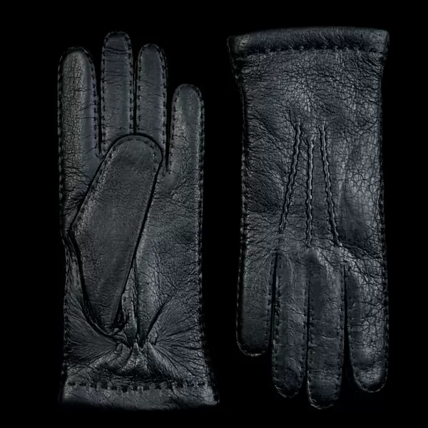 Gloves | Hestra Black Cashmere Lined Peccary Handsewn Gloves