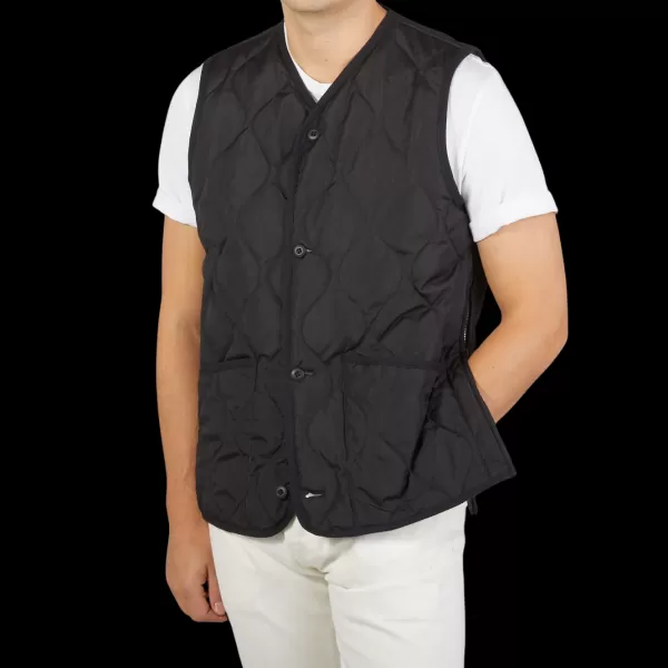 Outerwear | Taion Black Nylon Down V-Neck Button Vest