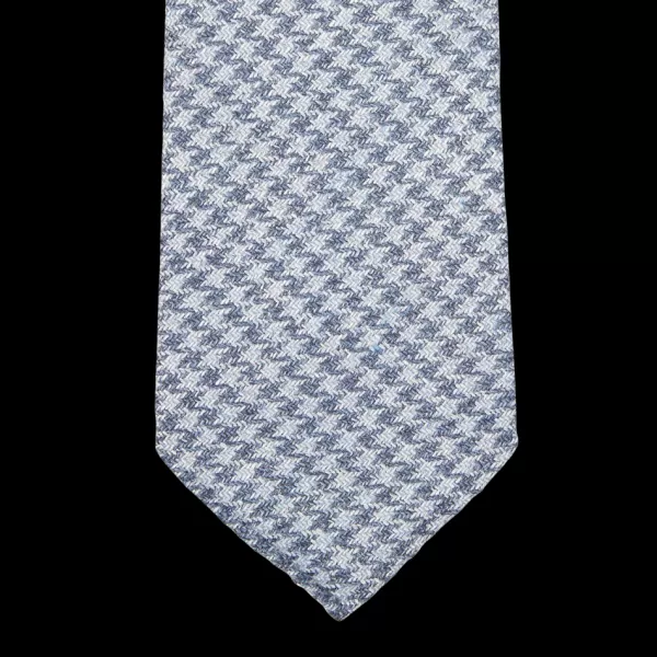 Ties | Dreaming Of Monday Blue Houndstooth 7-Fold Wool Silk Linen Tie