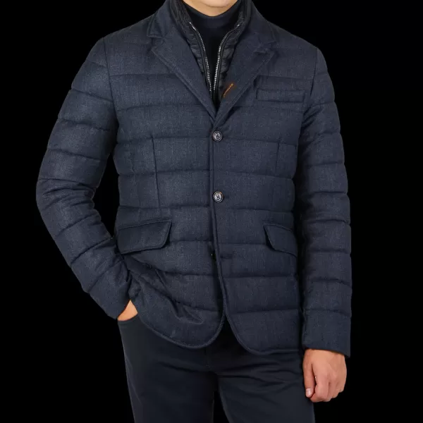 Outerwear | Moorer Blue Melange Wool Down Padded Jacket