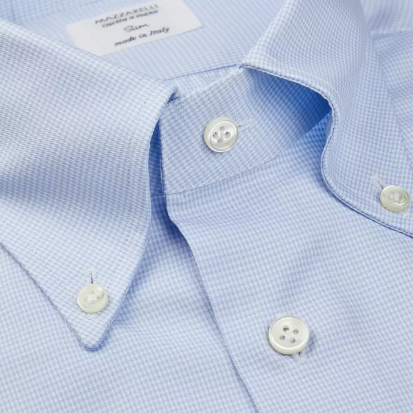 Shirts | Mazzarelli Blue Micro Chevron Cotton Bd Slim Shirt
