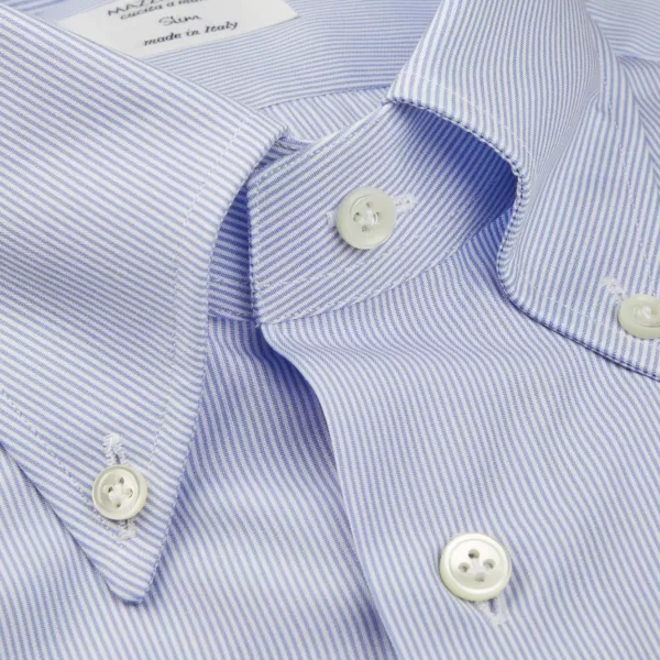 Shirts | Mazzarelli Blue Micro-Striped Cotton Bd Slim Shirt