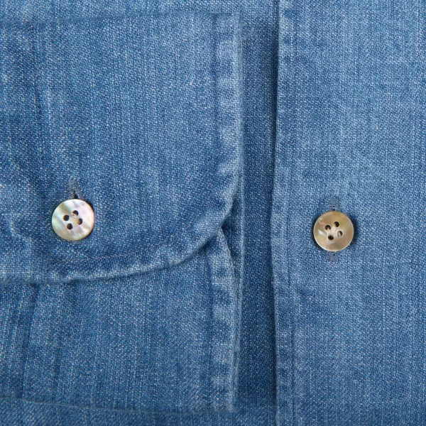 Shirts | Mazzarelli Blue Washed Cotton Denim Bd Slim Shirt