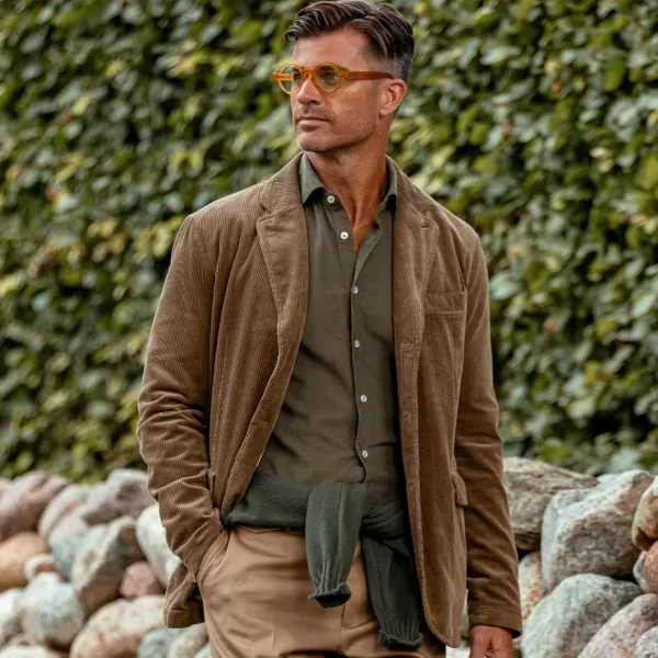 Outerwear | Aspesi Brown Cotton Corduroy Casual Blazer