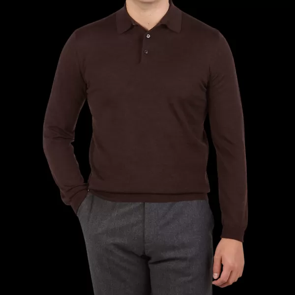Polo Shirts | Mauro Ottaviani Brown Melange 16 Gauge Merino Wool Polo Shirt