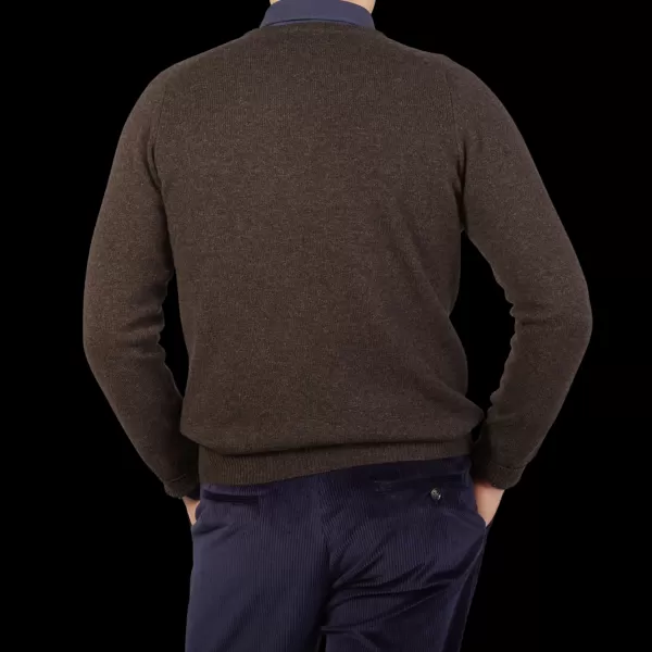 Sweaters | Alan Paine Cocoa Brown Lambswool V-Neck