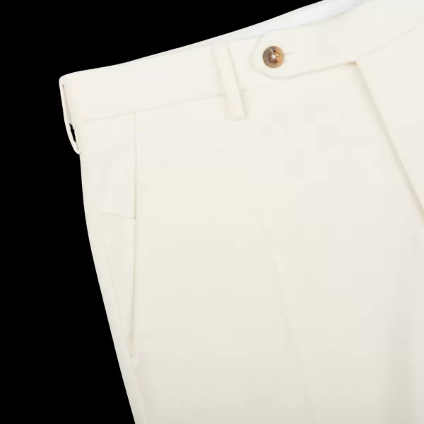 Trousers | Berwich Cream White Cotton Twill Flat Front Trousers