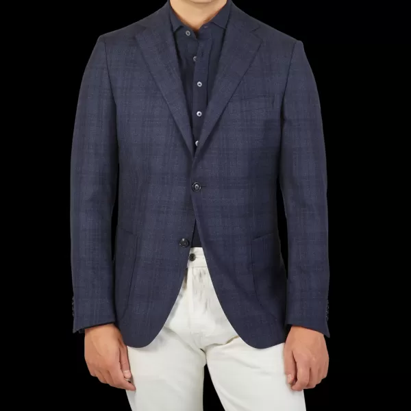 Blazers | Eduard Dressler Dark Blue Checked Wool Sendrik Blazer
