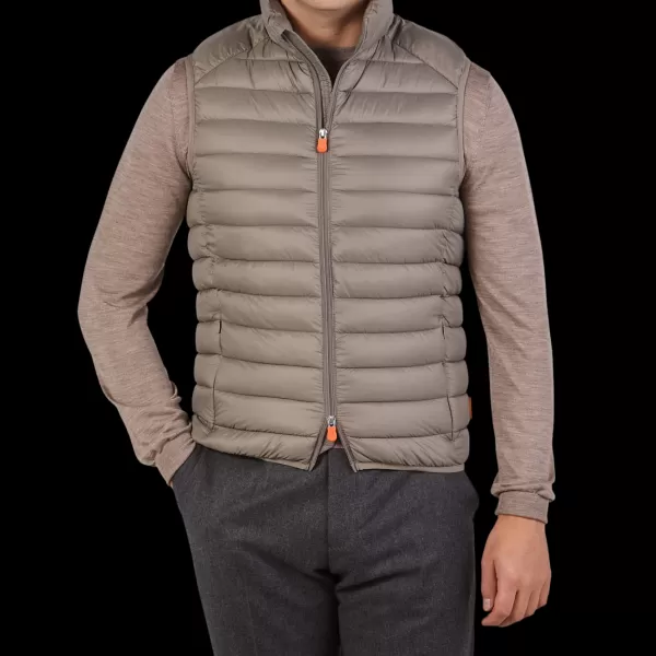 Gilets | Save The Duck Dark Taupe Technical Down Adam Nylon Gilet