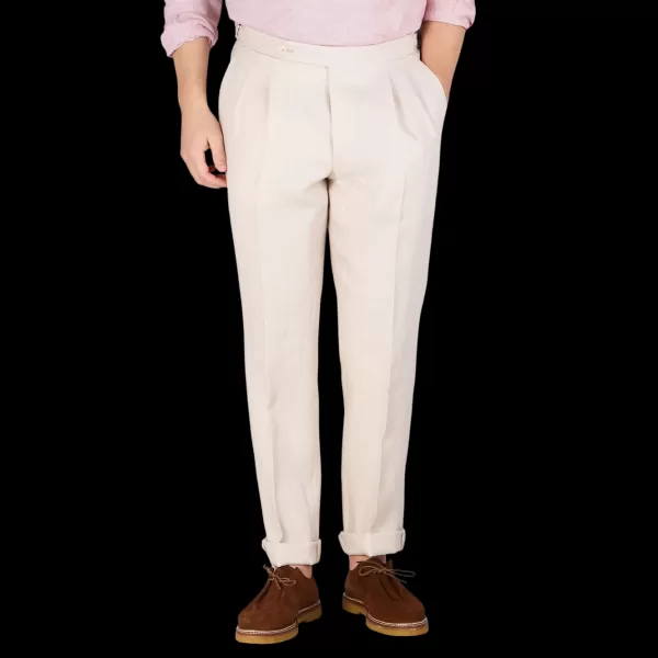 Trousers | De Petrillo Dusty Beige Irish Linen Modello B Trousers