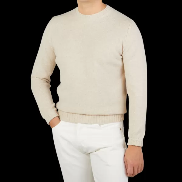 Sweaters | Filippo de Laurentiis Ecru Wool Cashmere Crewneck Sweater
