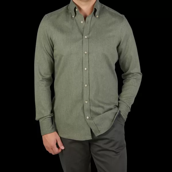 Shirts | Stenströms Grass Green Cotton Flannel Slimline Bd Shirt