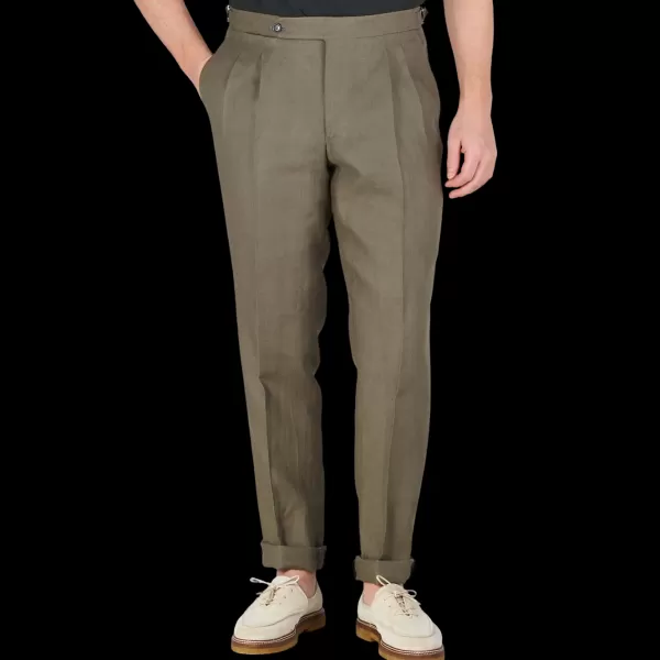 Trousers | De Petrillo Green Irish Linen Modello B Trousers