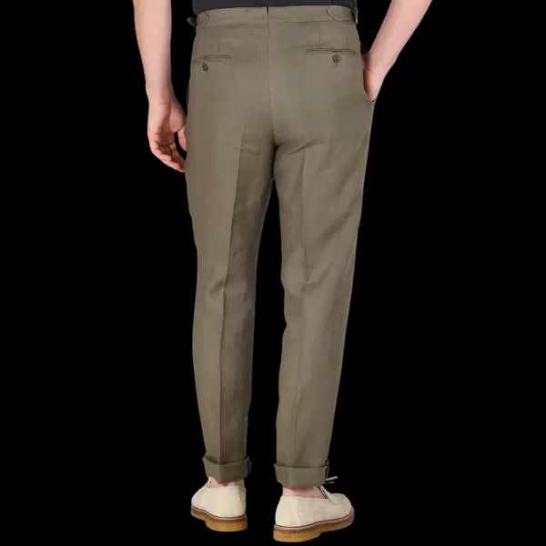 Trousers | De Petrillo Green Irish Linen Modello B Trousers
