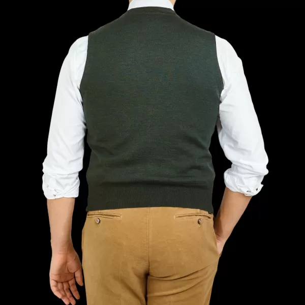 Knitwear | Gran Sasso Green Melange Knitted Merino Wool Waistcoat