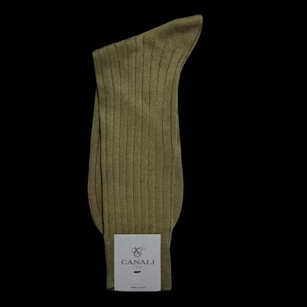 Socks | Canali Green Ribbed Cotton Socks
