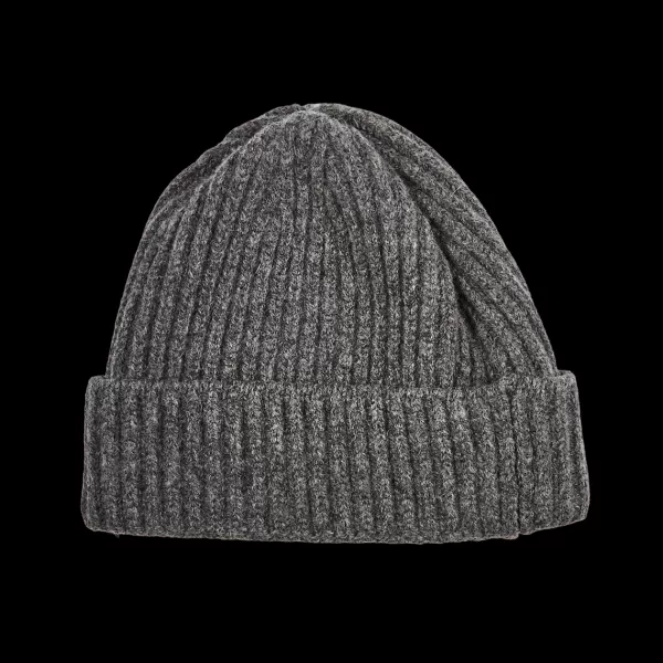 Beanies | William Lockie Grey Geelong Lambswool Ribbed Beanie