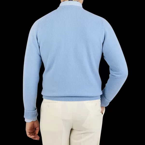 Knitwear | William Lockie Hyacinth Blue V-Neck Cashmere Sweater