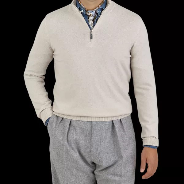 Sweaters | Gran Sasso Light Beige Cashmere 1/4 Zip Sweater