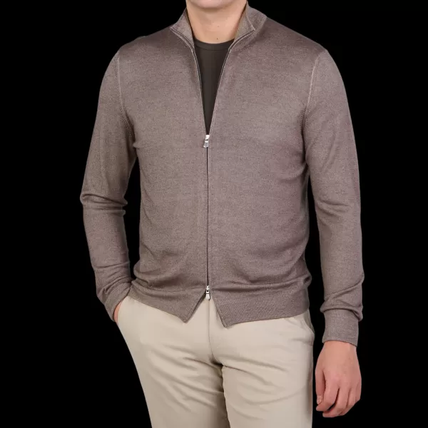 Cardigans | Gran Sasso Light Brown Vintage Merino Wool Zip Cardigan