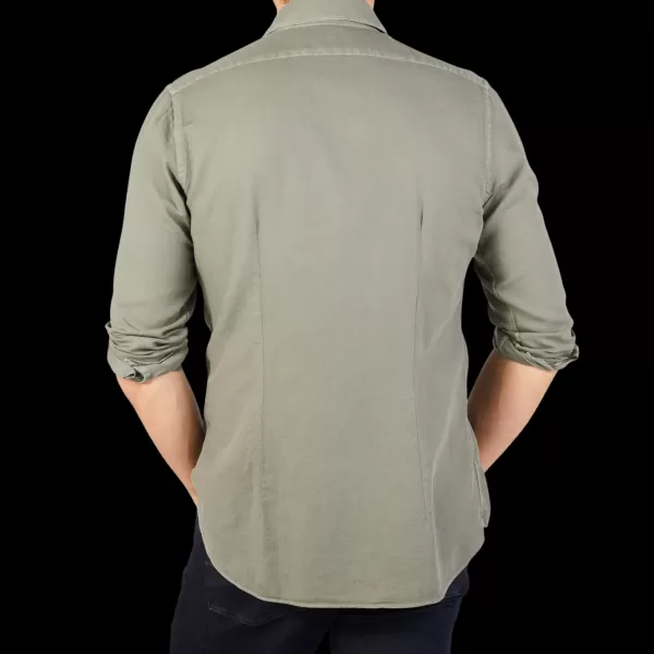Shirts | Xacus Muted Green Washed Cotton Twill Casual Shirt