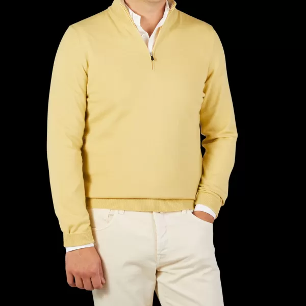 Knitwear | Gran Sasso Muted Yellow Cashmere 1/4 Zip Sweater