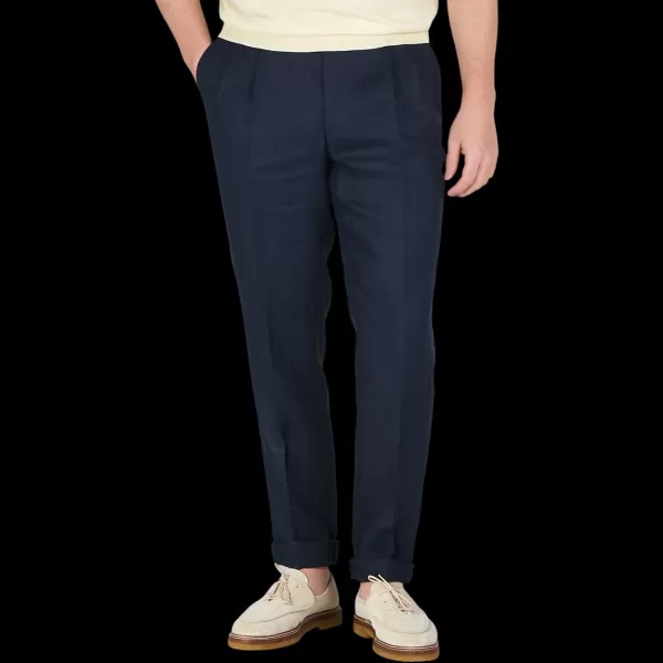 Trousers | De Petrillo Navy Blue Irish Linen Modello B Trousers