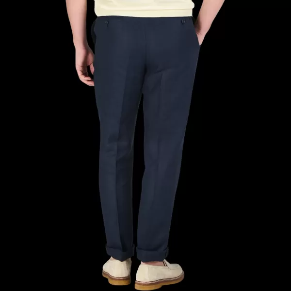 Trousers | De Petrillo Navy Blue Irish Linen Modello B Trousers