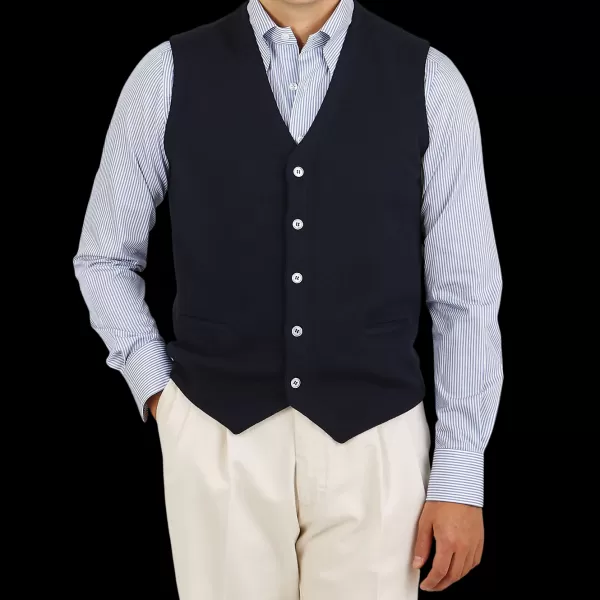 Knitwear | Gran Sasso Navy Blue Knitted Merino Wool Waistcoat