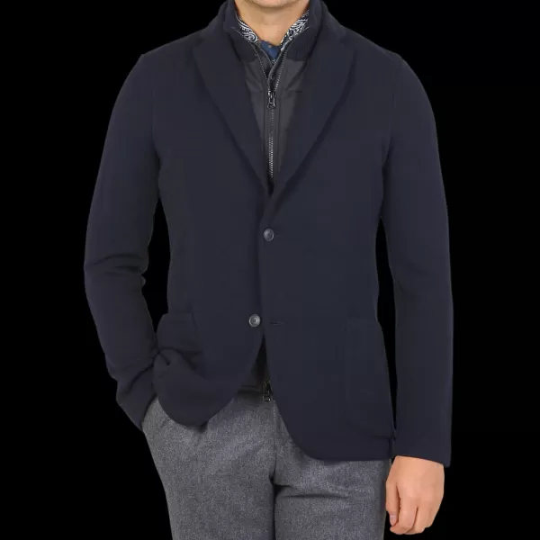 Outerwear | Gran Sasso Navy Blue Rain Wool Knitted Jacket