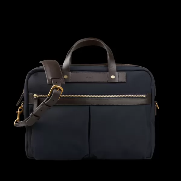 Briefcases | Mismo Navy Dark Brown M/S Canvas Office Briefcase