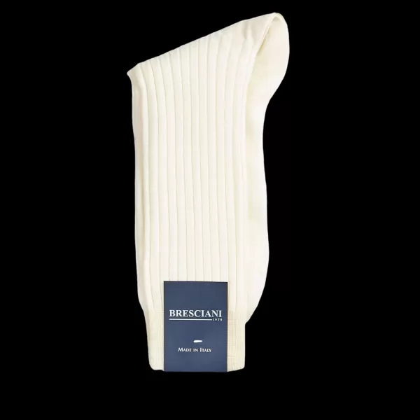 Socks | Bresciani Off White Ribbed Wool Nylon Socks