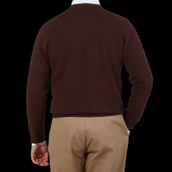 Sweaters | Alan Paine Raisin Brown Lambswool V-Neck
