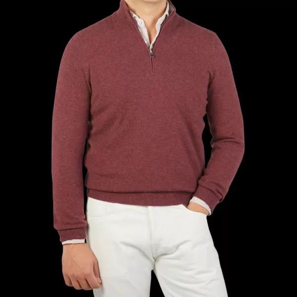 Knitwear | Gran Sasso Raspberry Red Cashmere 1/4 Zip Sweater