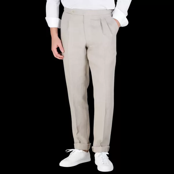 Trousers | De Petrillo Sande Beige Irish Linen Modello B Trousers
