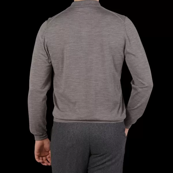 Polo Shirts | Fedeli Taupe Grey Super 140S Wool Polo Shirt